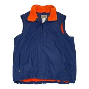 L.L.Bean Vest Mens XL Tall Blue Orange Fleece Lined Nylon Zip Pockets Outdoors